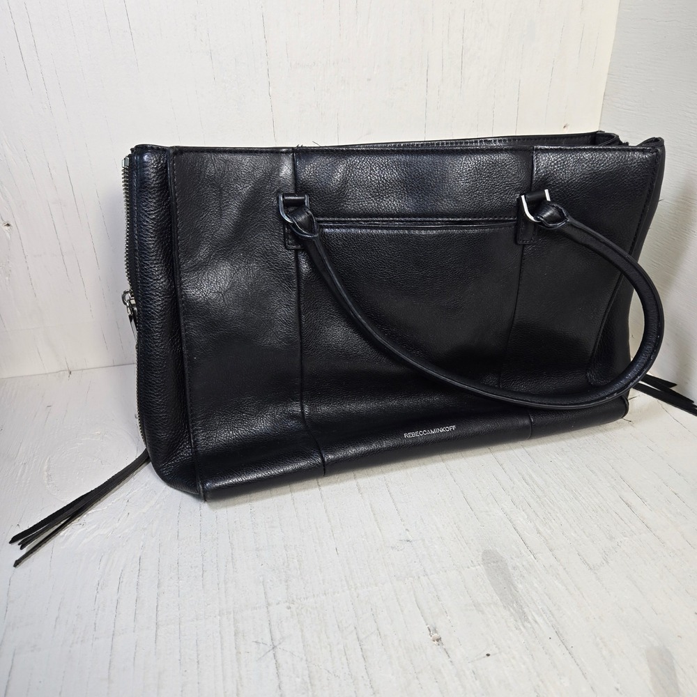 REBECCA MINKOFF MAB Tote in Black Pebbled Leather Satchel Bag Silver Hardware